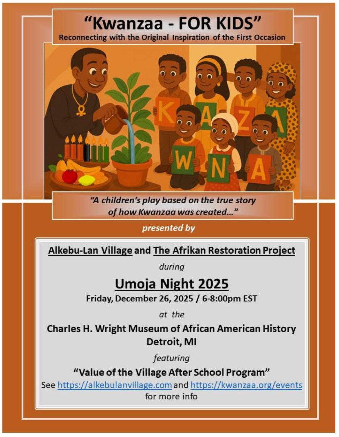 Kwanzaa FOR KIDS - Umoja Night 2025 Event Flyer